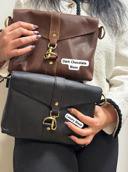 Black Bison Leather Sling Bag for Women – Elegant, Durable & Handcrafted