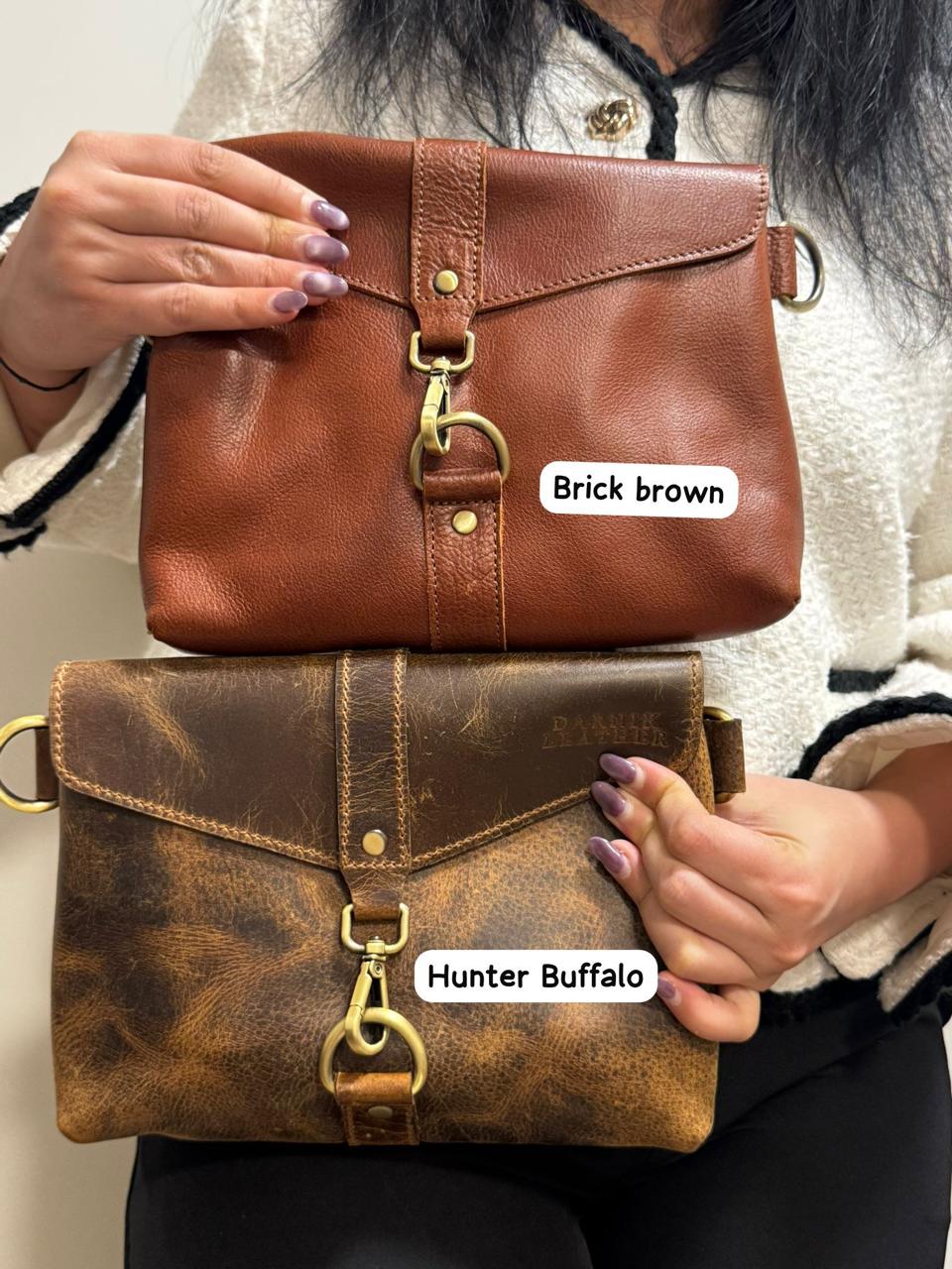 Leather Phone Bag, Compact Crossbody, Vintage Brown, Lightweight Travel