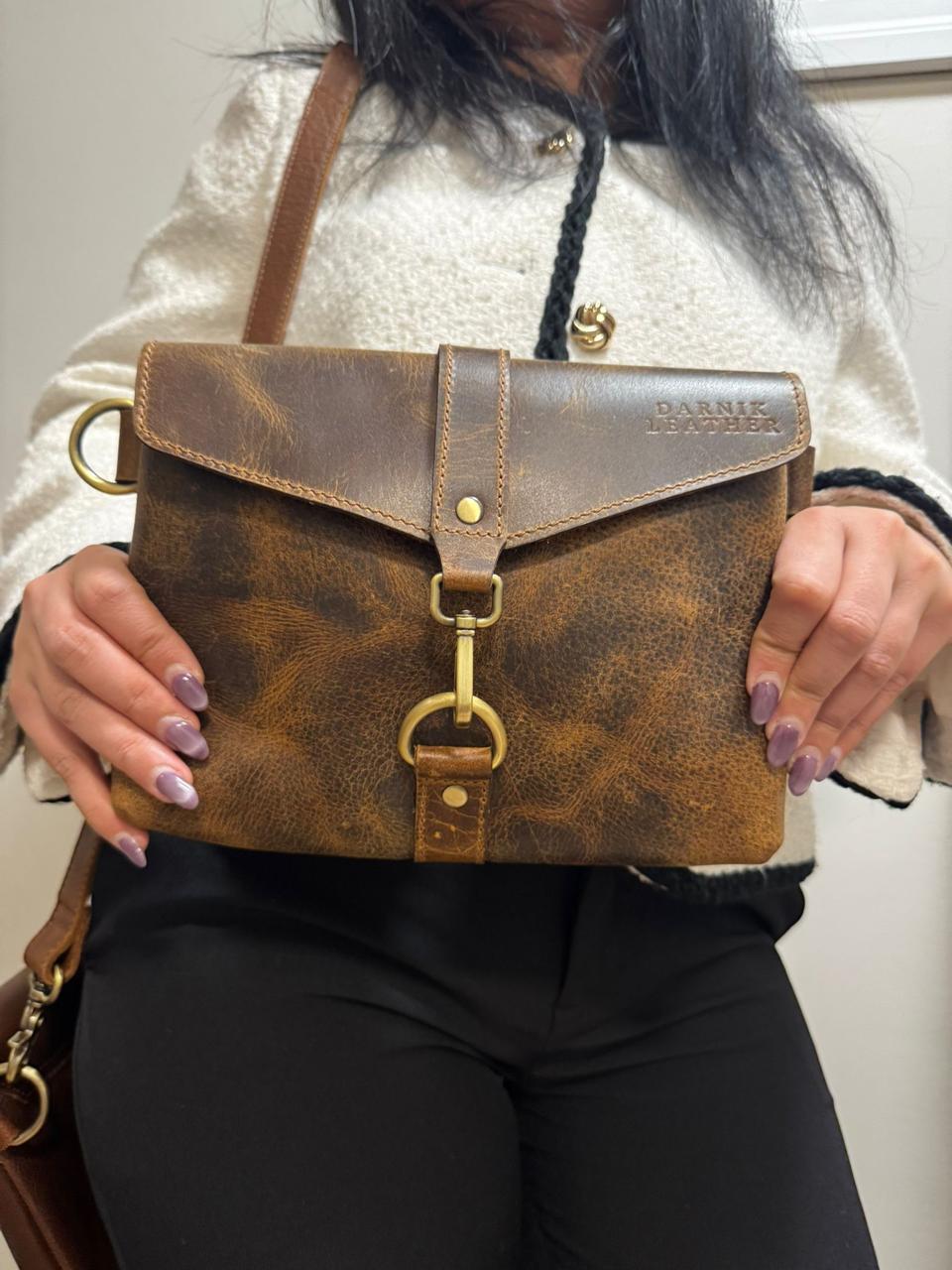 Leather Phone Bag, Compact Crossbody, Vintage Brown, Lightweight Travel