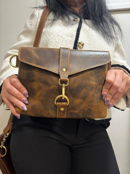 Leather Phone Bag, Compact Crossbody, Vintage Brown, Lightweight Travel