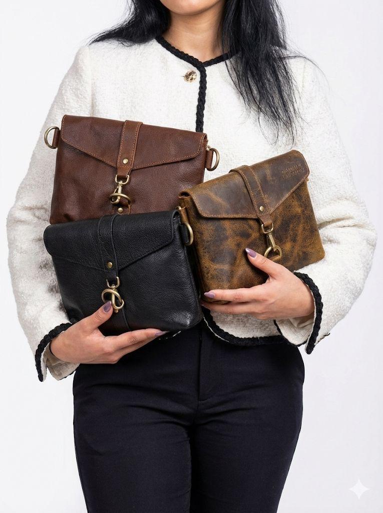 Black Bison Leather Sling Bag for Women – Elegant, Durable & Handcrafted