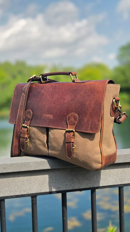 Vintage Canvas & Leather Messenger Bag for Men