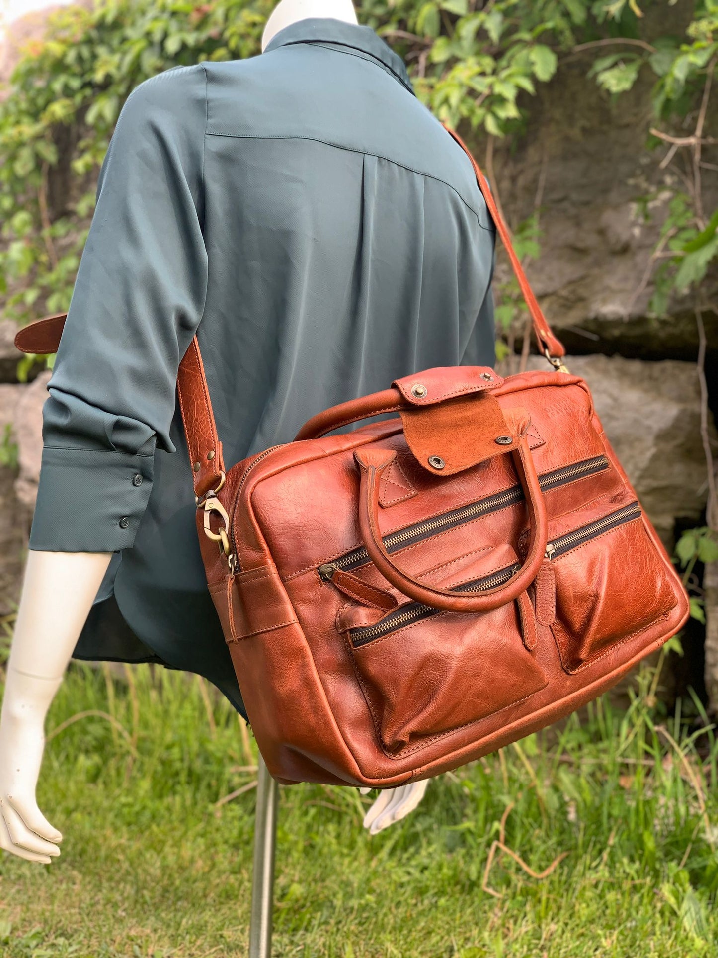Handcrafted Brown Leather Duffle Bag for Travel