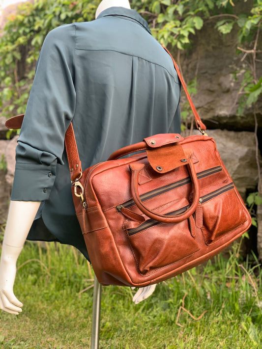 Handcrafted Brown Leather Duffle Bag for Travel