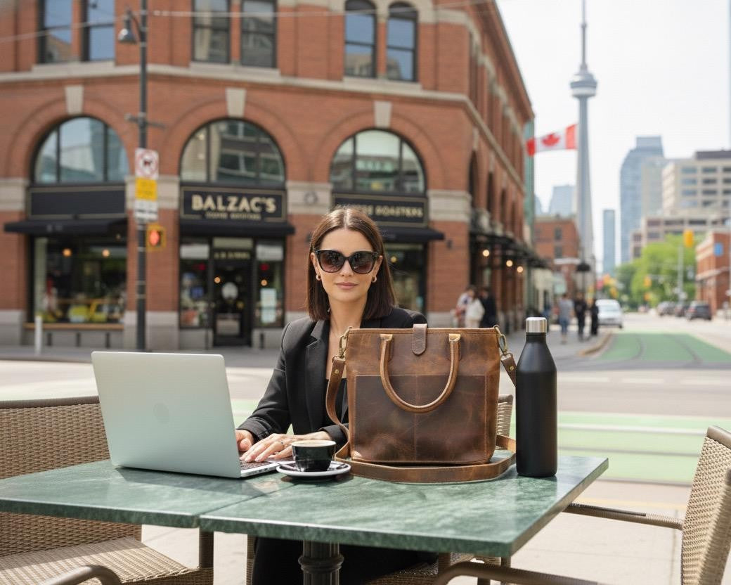 Vintage Brown Leather Tote Bag with Shoulder Strap